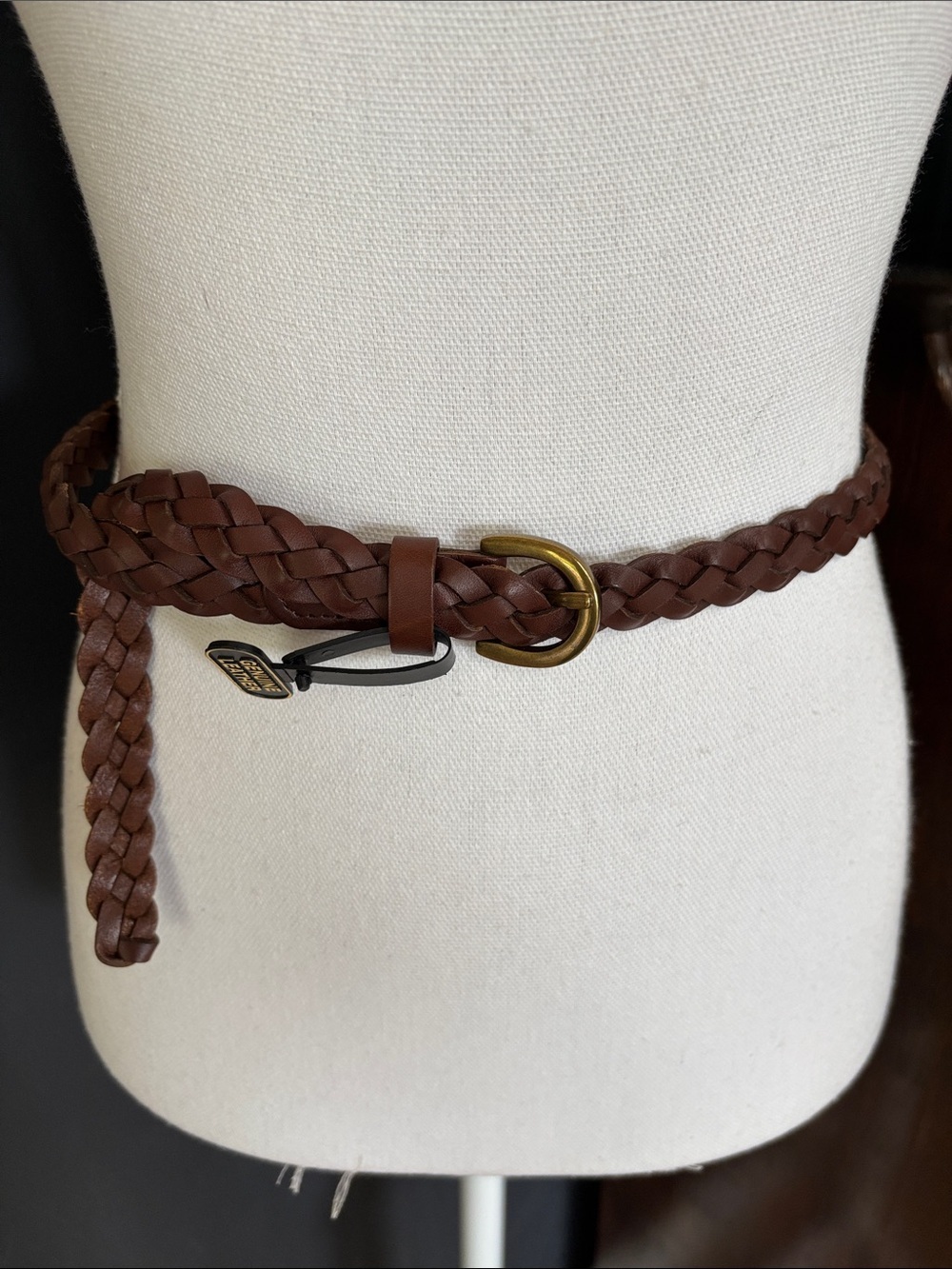 Genuine Leather Braided Brown Belt with Brass Tone Buckle NWT Women's Size Small